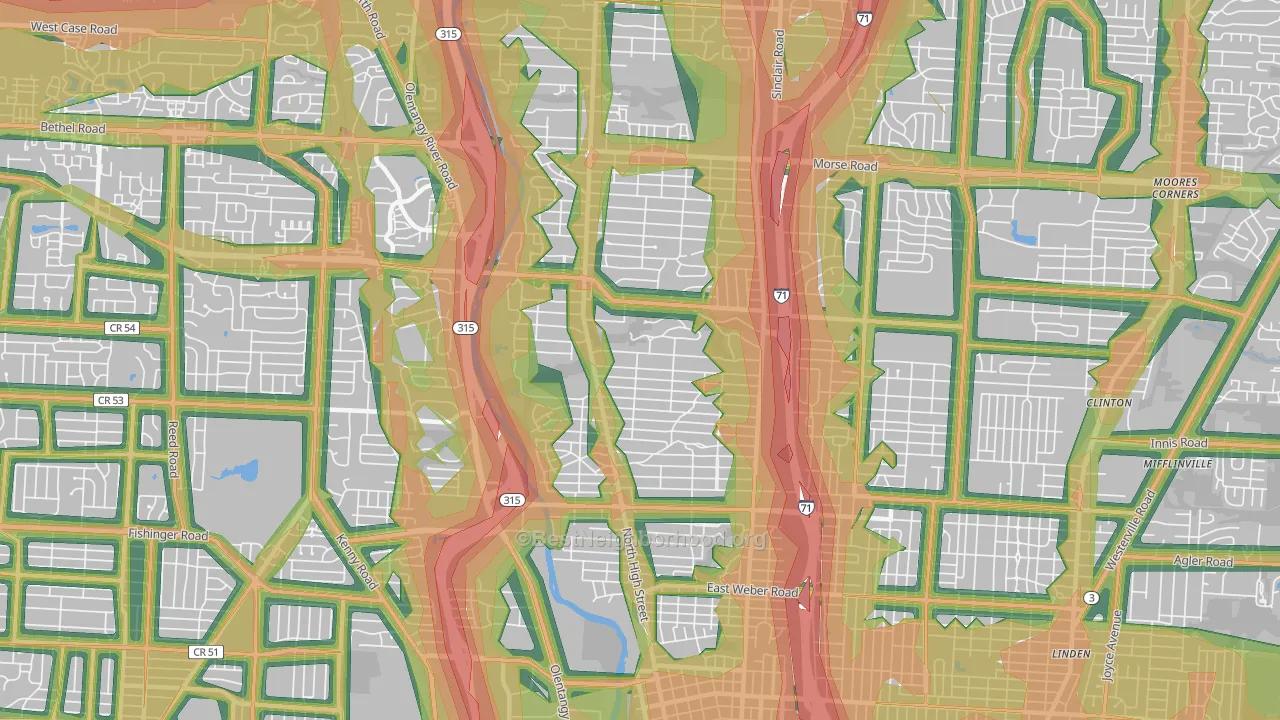Clintonville, Columbus, OH Map of Noise Levels in Clintonville