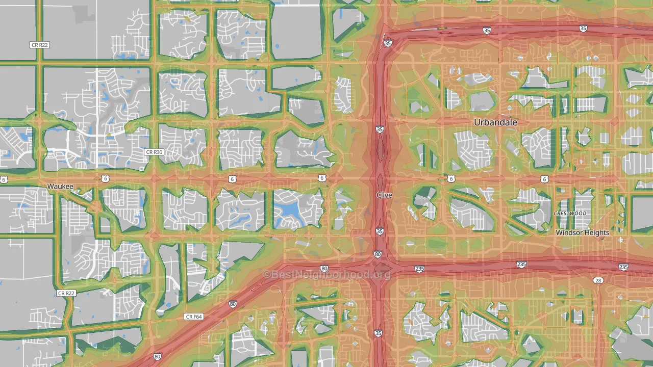 Clive, IA Map of Noise Levels in Clive