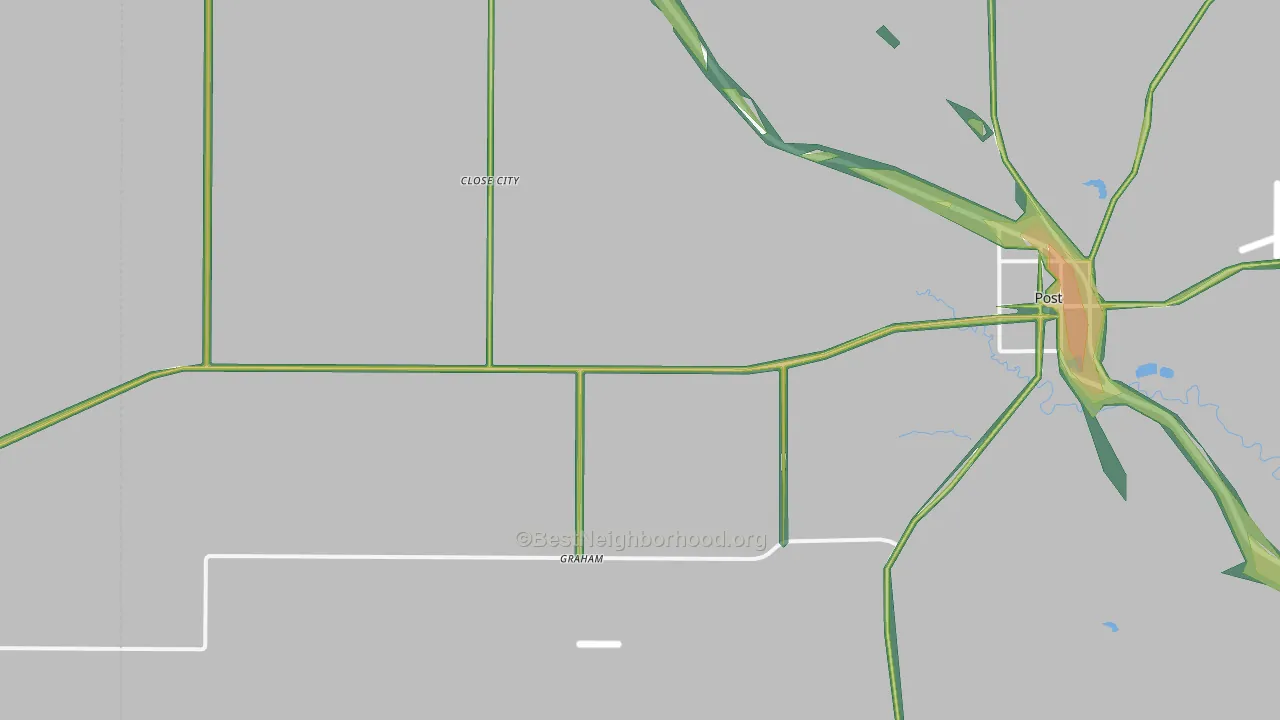 Close City, TX Map of Noise Levels in Close City