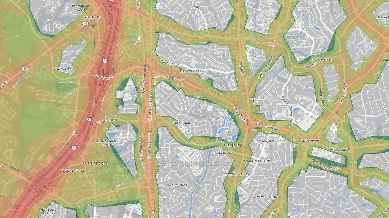 Closeburn-Glenkirk, Charlotte, NC Map of Noise Levels in Closeburn-Glenkirk