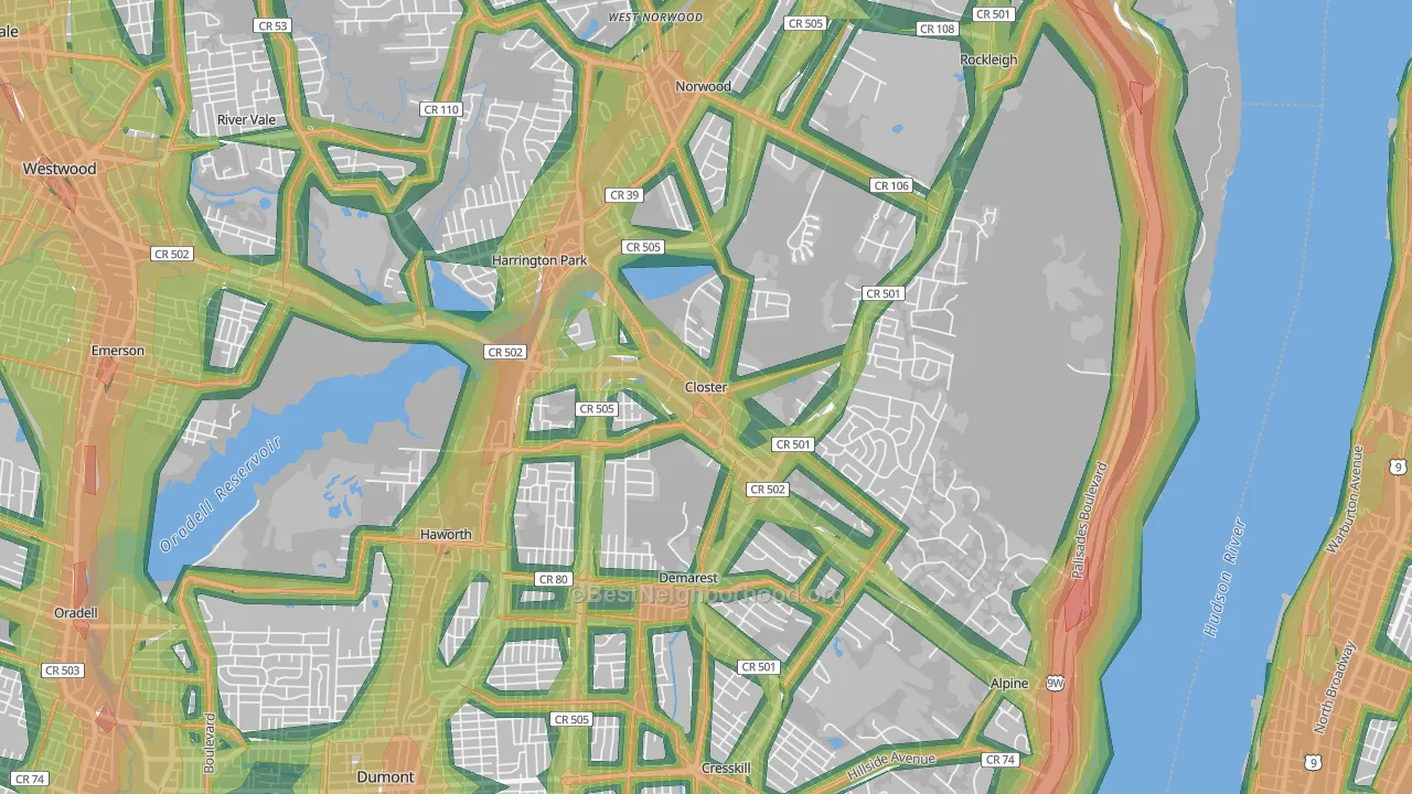 Closter, NJ Map of Noise Levels in Closter