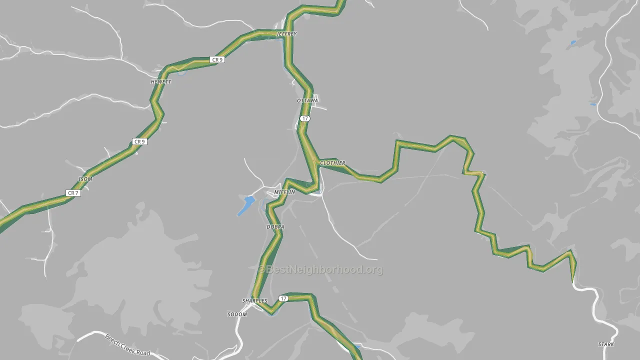 Clothier, WV Map of Noise Levels in Clothier