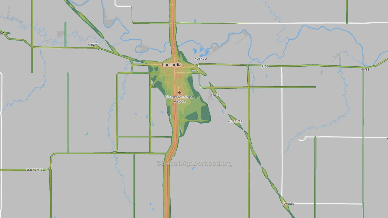 Cloud County, KS Map of Noise Levels in Cloud County