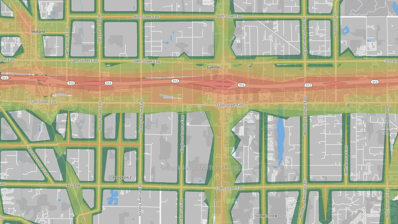 Clover Creek, WA Map of Noise Levels in Clover Creek