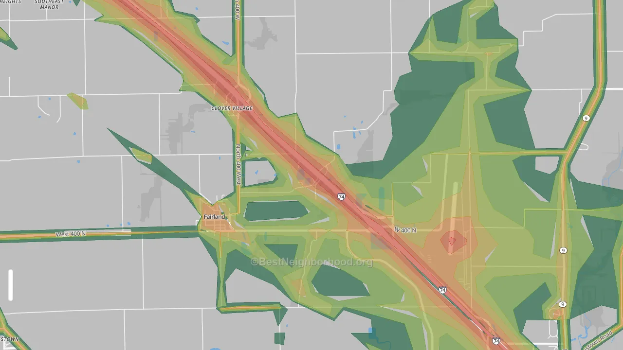 Clover Village, IN Map of Noise Levels in Clover Village