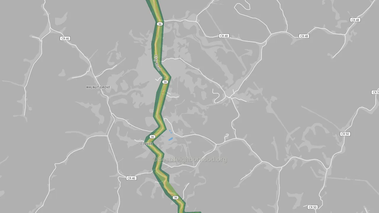Clover, WV Map of Noise Levels in Clover