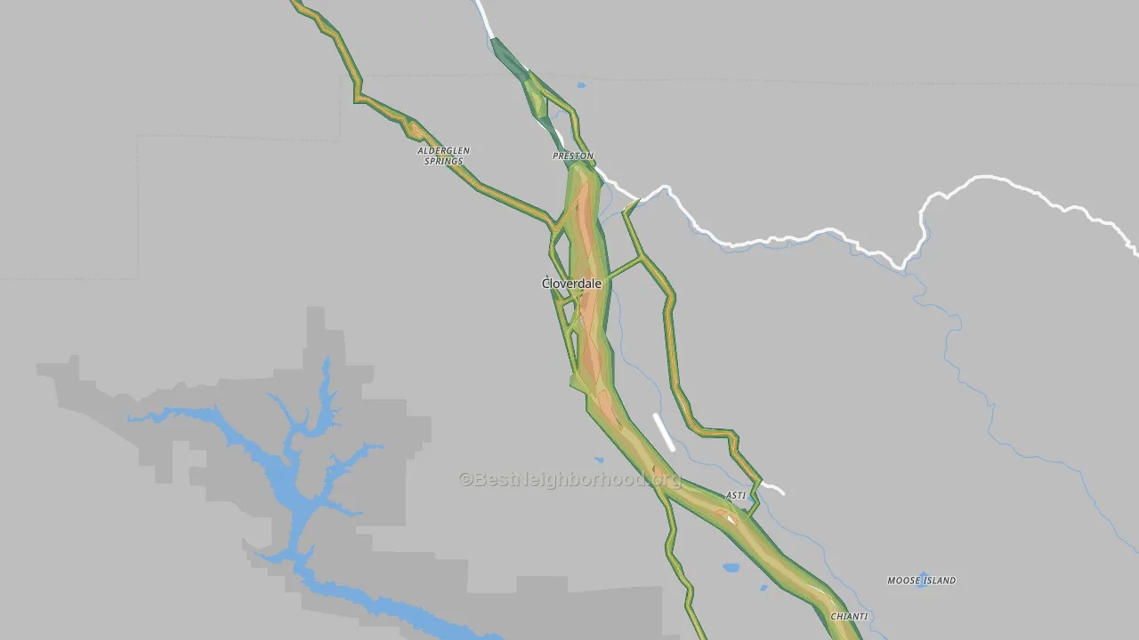 Cloverdale, CA Map of Noise Levels in Cloverdale