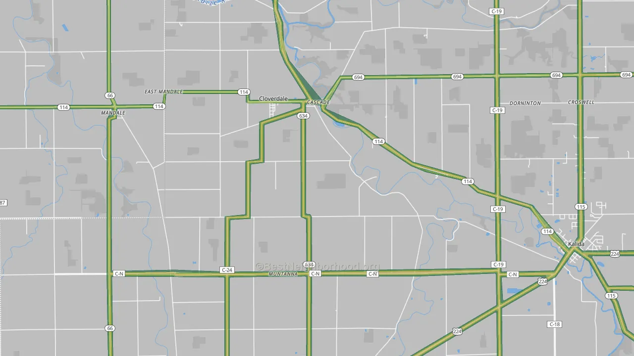 Cloverdale, OH Map of Noise Levels in Cloverdale