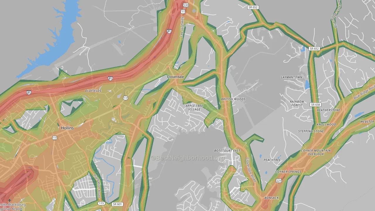 Cloverdale, VA Map of Noise Levels in Cloverdale