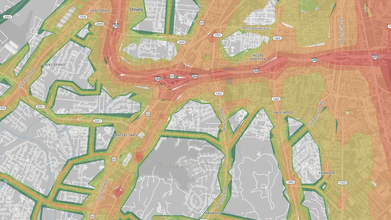Cloverleaf, Louisville, KY Map of Noise Levels in Cloverleaf