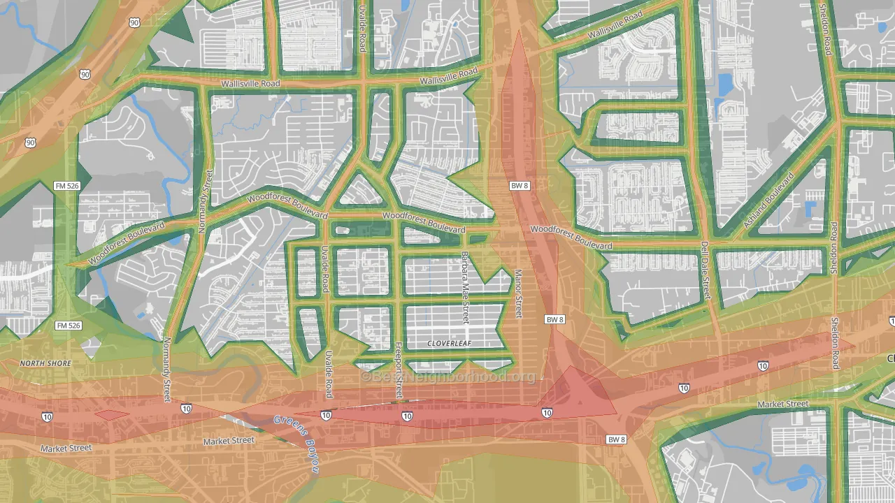 Cloverleaf, TX Map of Noise Levels in Cloverleaf