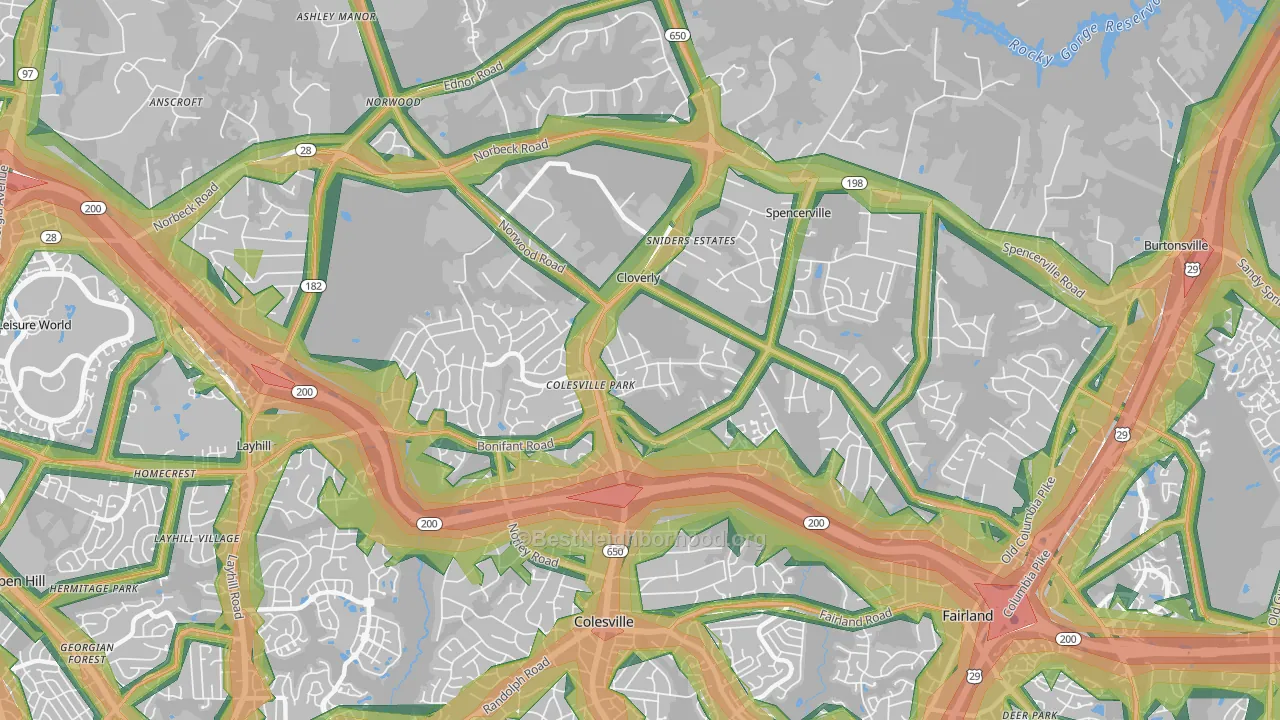 Cloverly, MD Map of Noise Levels in Cloverly