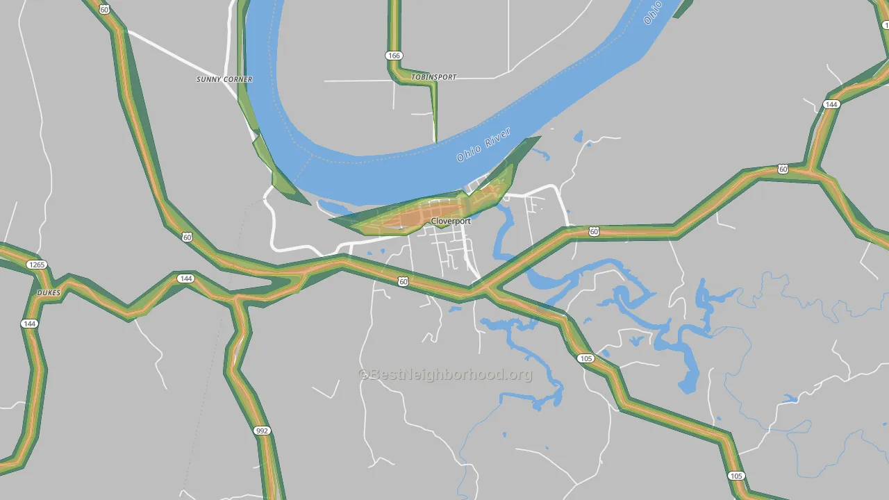 Cloverport, KY Map of Noise Levels in Cloverport