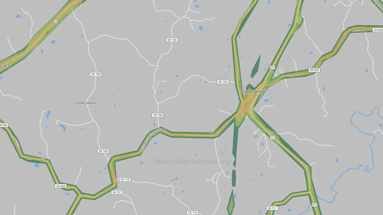 Cluster Springs, VA Map of Noise Levels in Cluster Springs