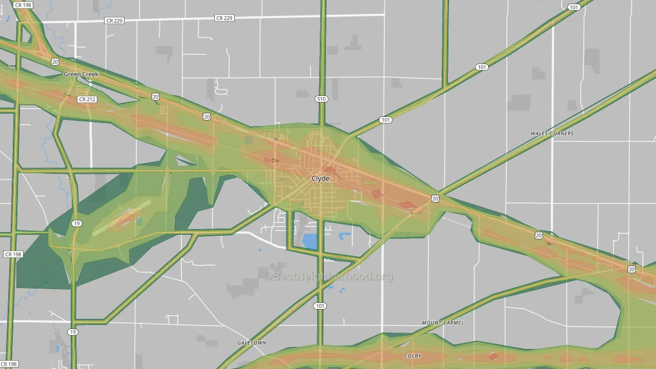 Clyde, OH Map of Noise Levels in Clyde
