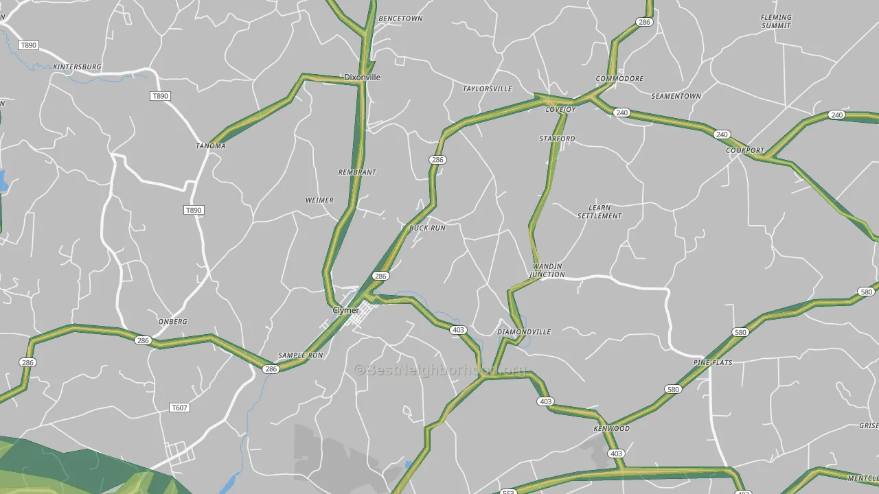 Clymer, PA Map of Noise Levels in Clymer