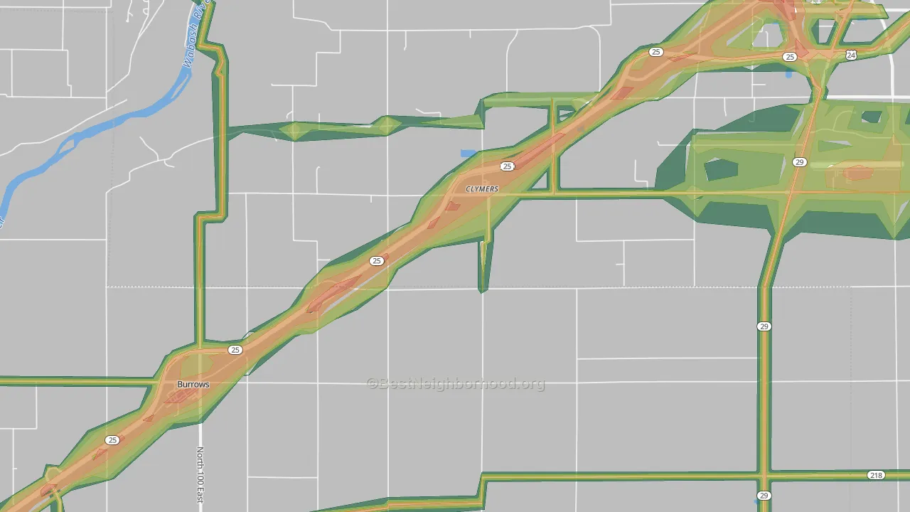 Clymers, IN Map of Noise Levels in Clymers