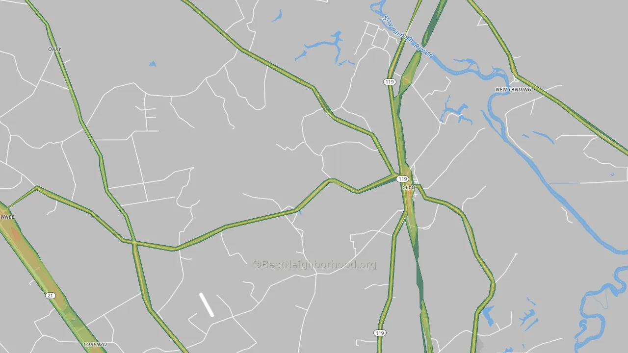 Clyo, GA Map of Noise Levels in Clyo