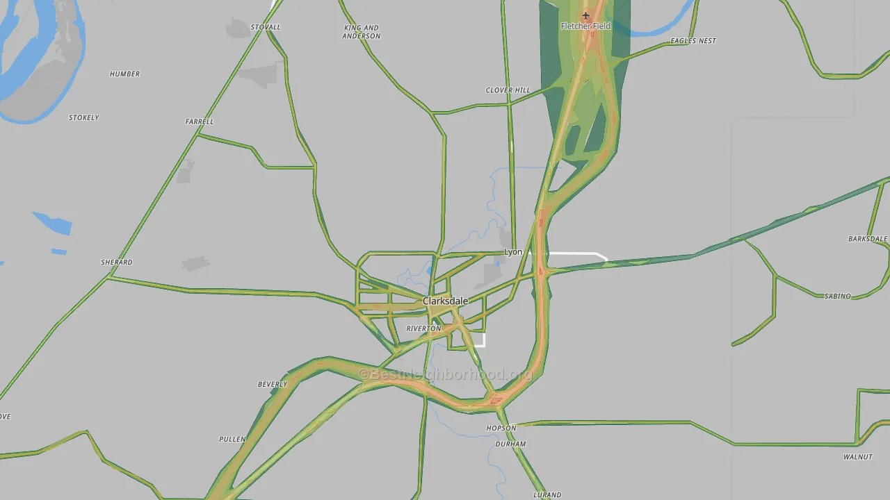 Coahoma County, MS Map of Noise Levels in Coahoma County