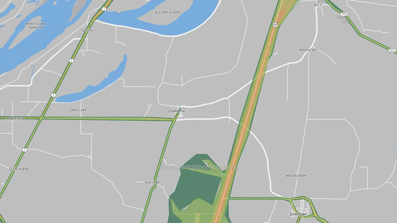 Coahoma, MS Map of Noise Levels in Coahoma