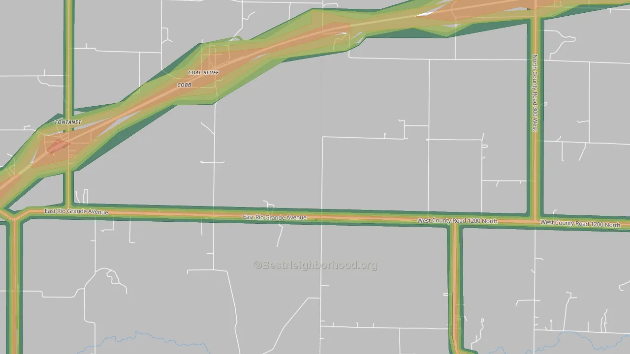 Coal Bluff, IN Map of Noise Levels in Coal Bluff