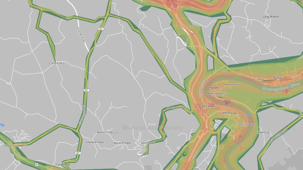 Coal Center, PA Map of Noise Levels in Coal Center