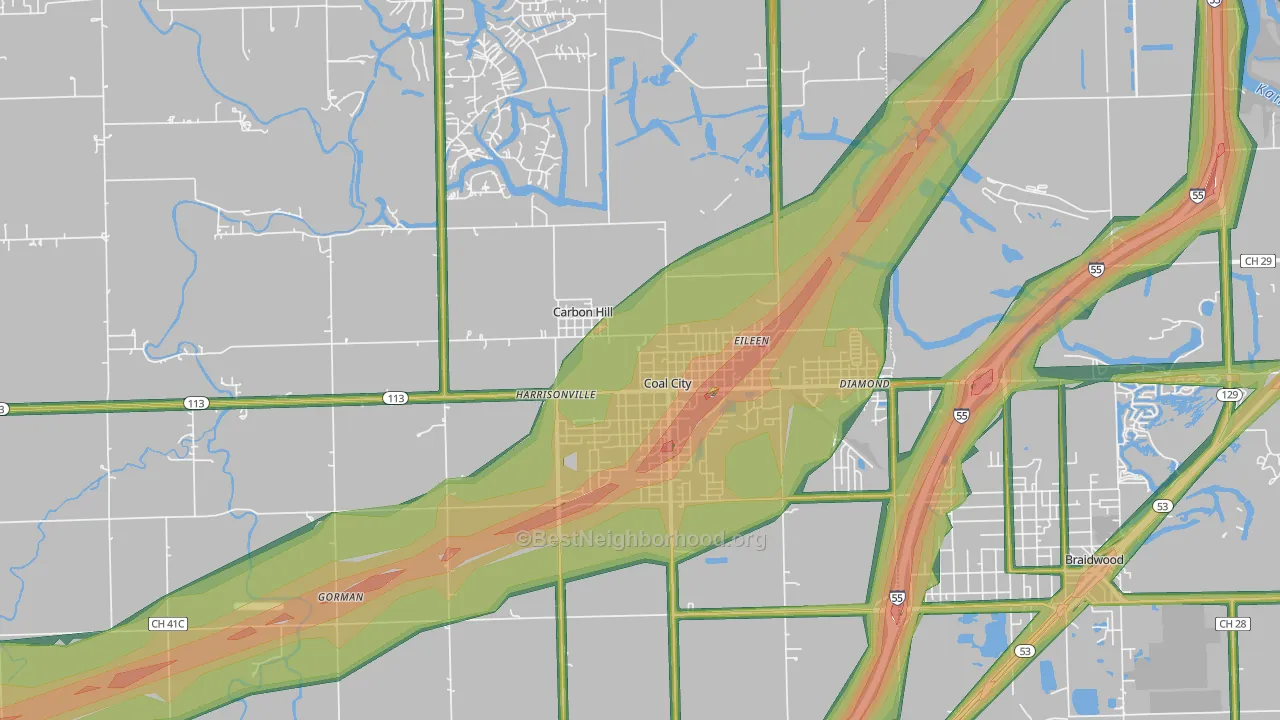 Coal City, IL Map of Noise Levels in Coal City