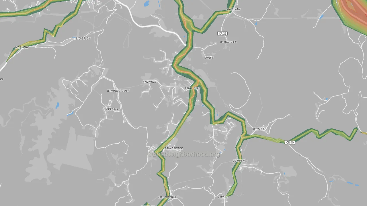 Coal City, WV Map of Noise Levels in Coal City