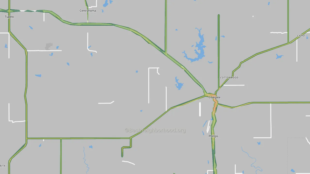 Coal County, OK Map of Noise Levels in Coal County