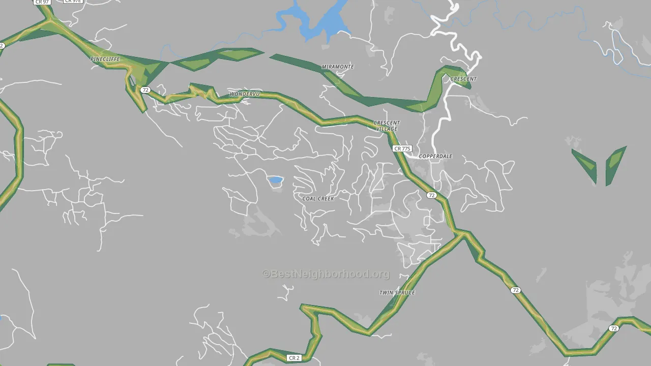 Coal Creek, CO Map of Noise Levels in Coal Creek
