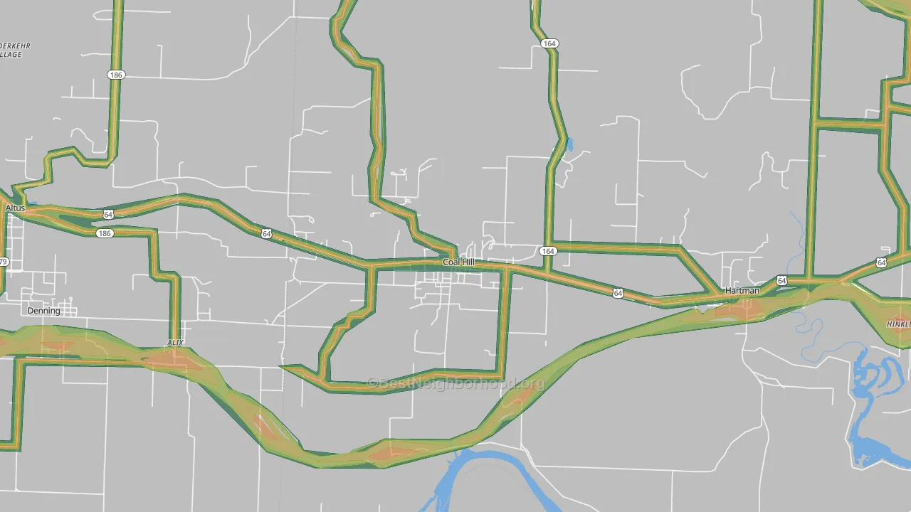 Coal Hill, AR Map of Noise Levels in Coal Hill