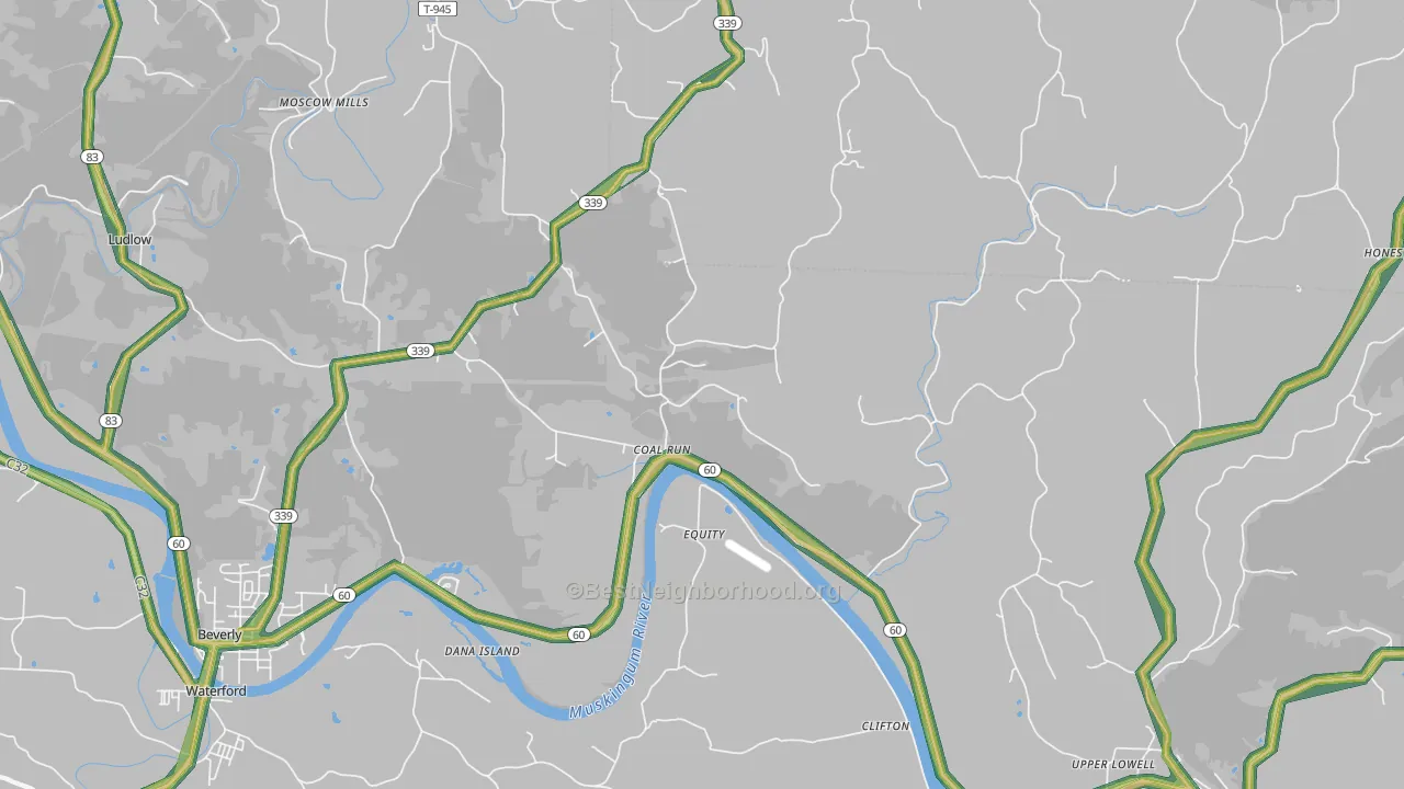 Coal Run, OH Map of Noise Levels in Coal Run