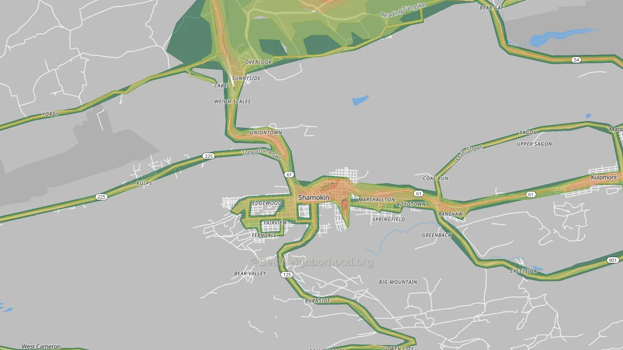Coal Township, PA Map of Noise Levels in Coal Township