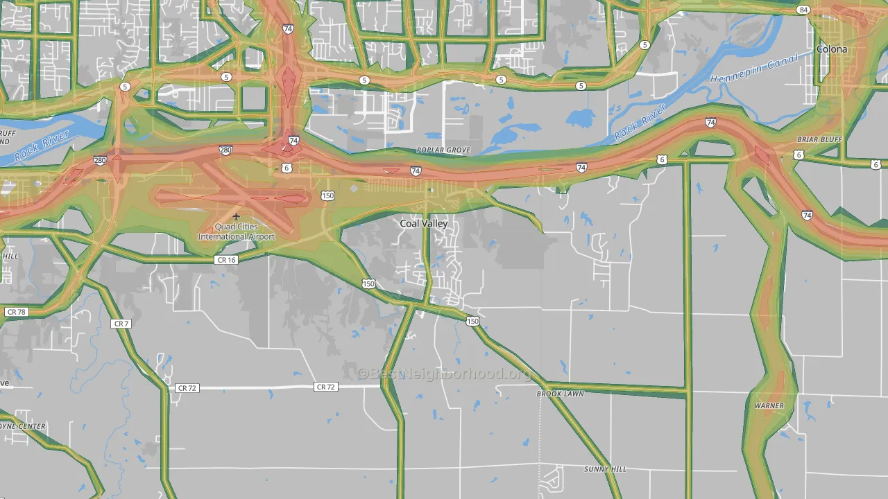 Coal Valley, IL Map of Noise Levels in Coal Valley
