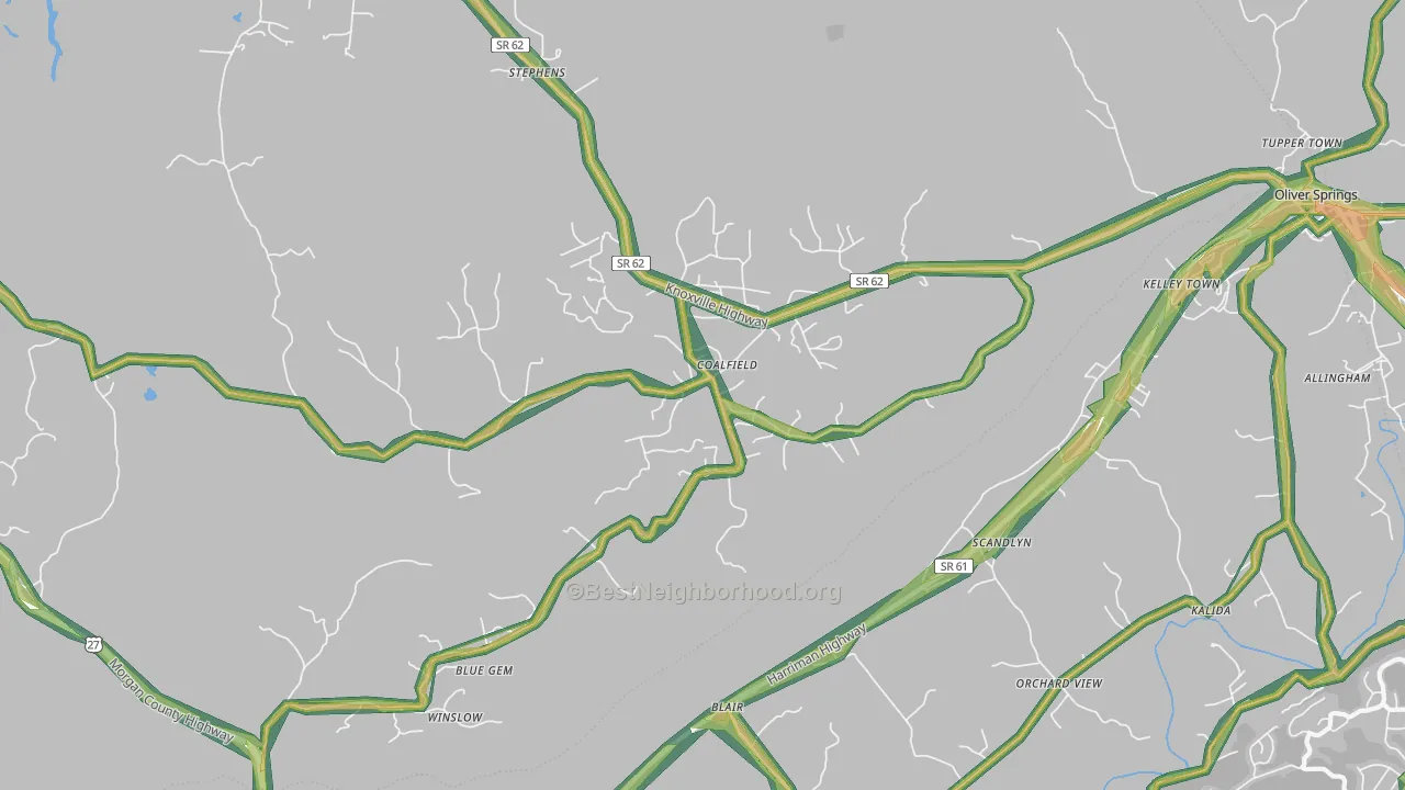 Coalfield, TN Map of Noise Levels in Coalfield