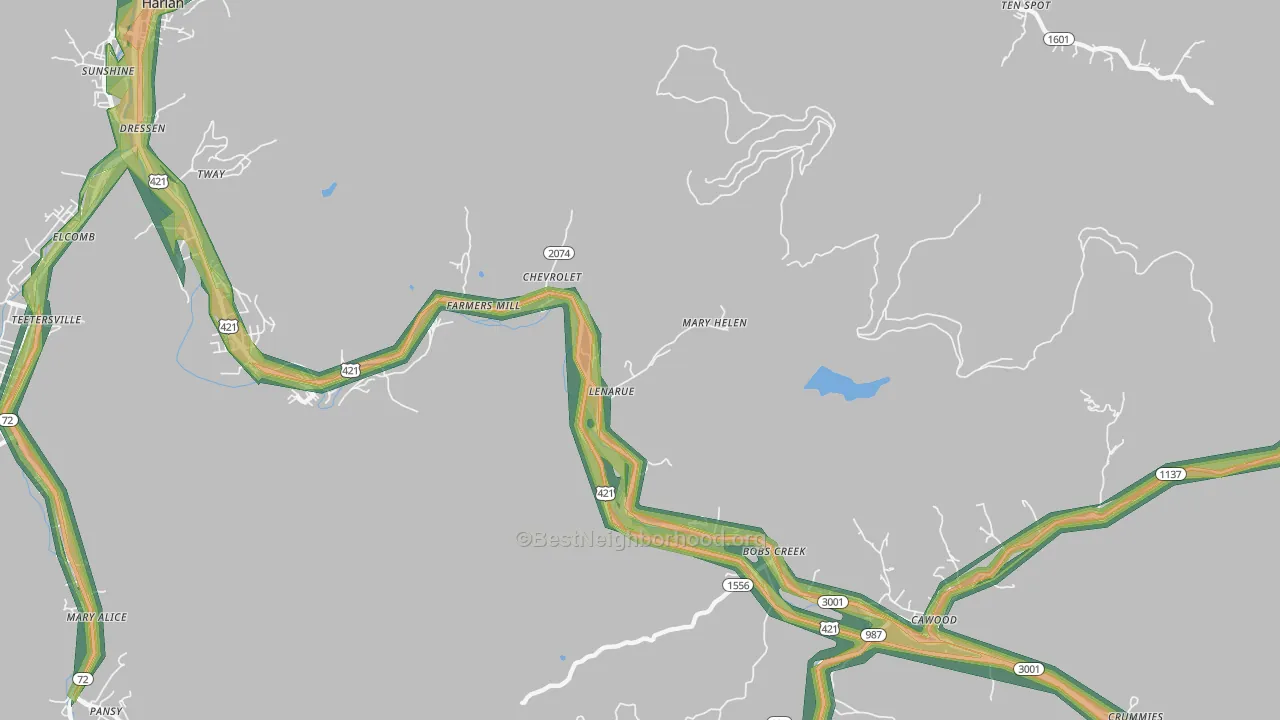 Coalgood, KY Map of Noise Levels in Coalgood