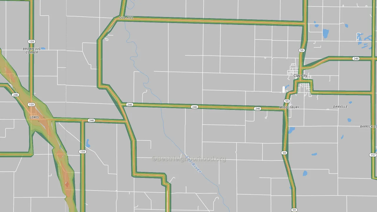 Coalmont, IN Map of Noise Levels in Coalmont