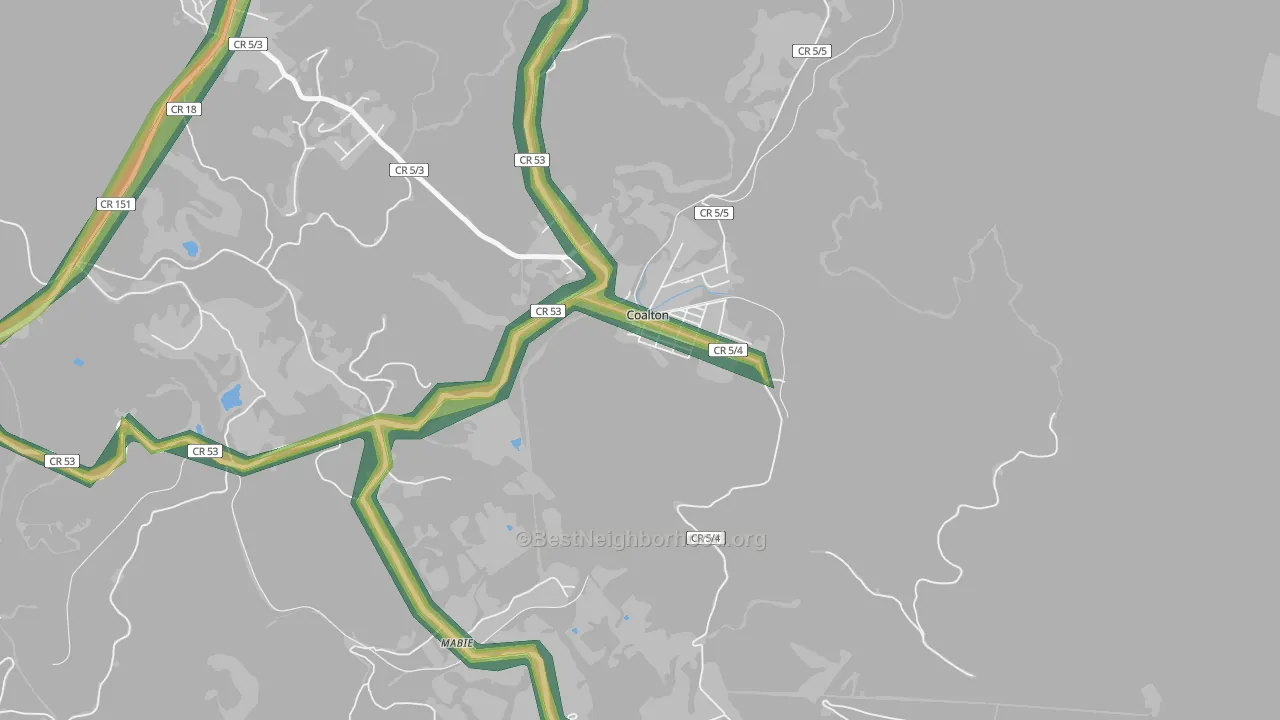 Coalton, WV Map of Noise Levels in Coalton