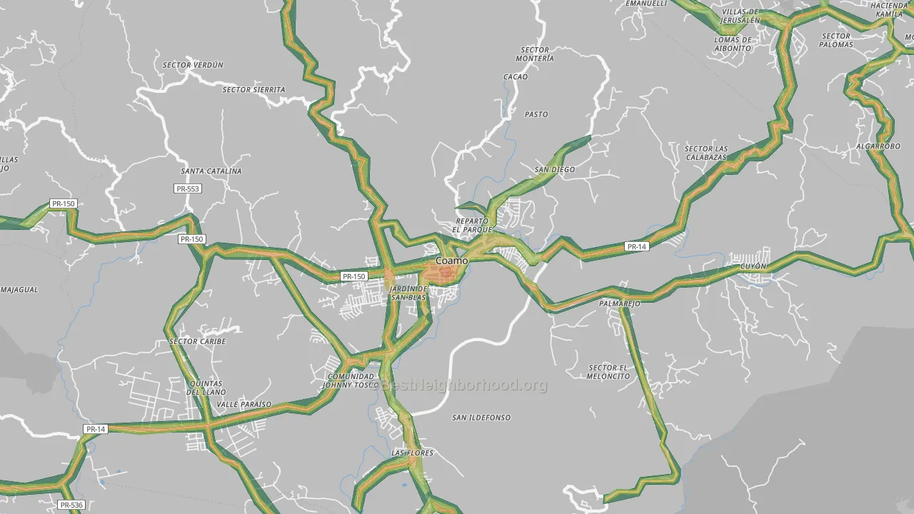 Coamo, PR Map of Noise Levels in Coamo