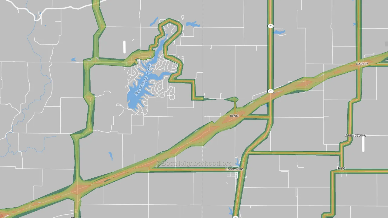 Coatesville, IN Map of Noise Levels in Coatesville
