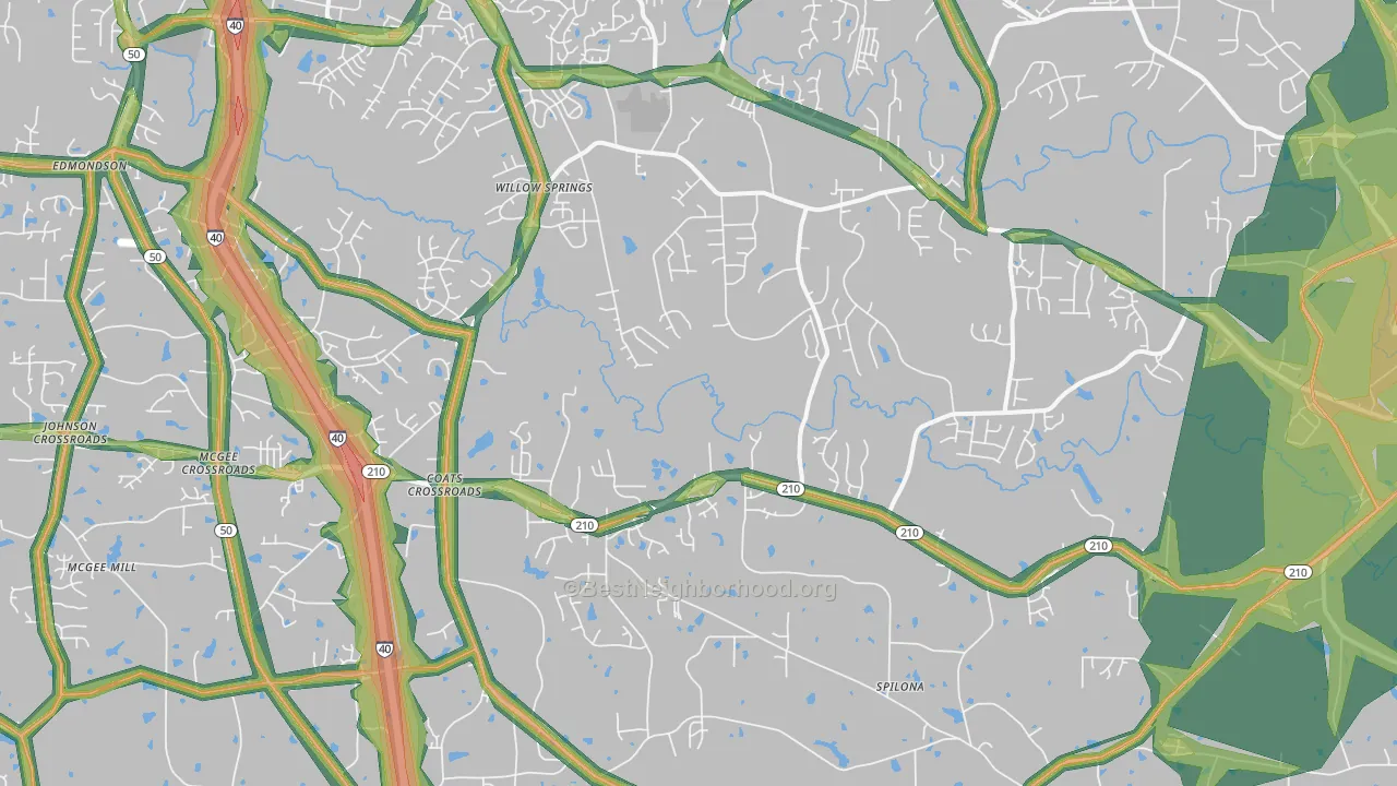 Coats Crossroads, NC Map of Noise Levels in Coats Crossroads