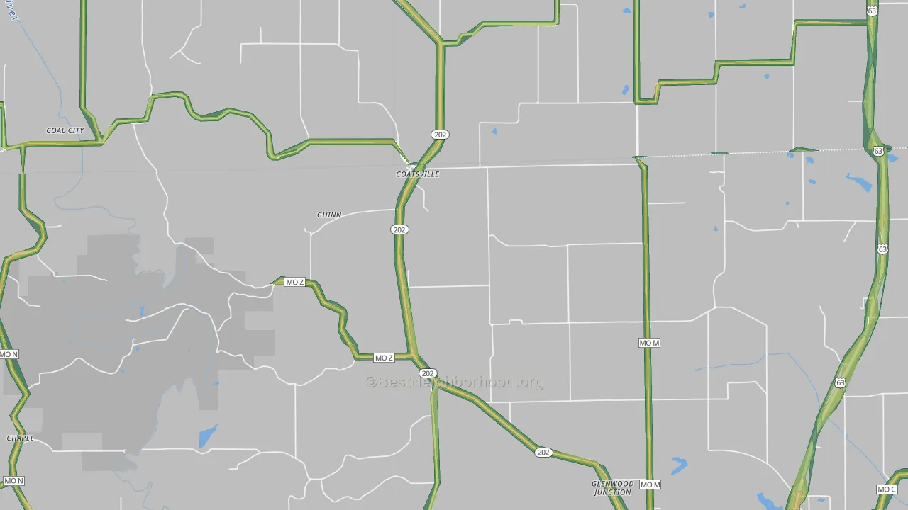 Coatsville, MO Map of Noise Levels in Coatsville