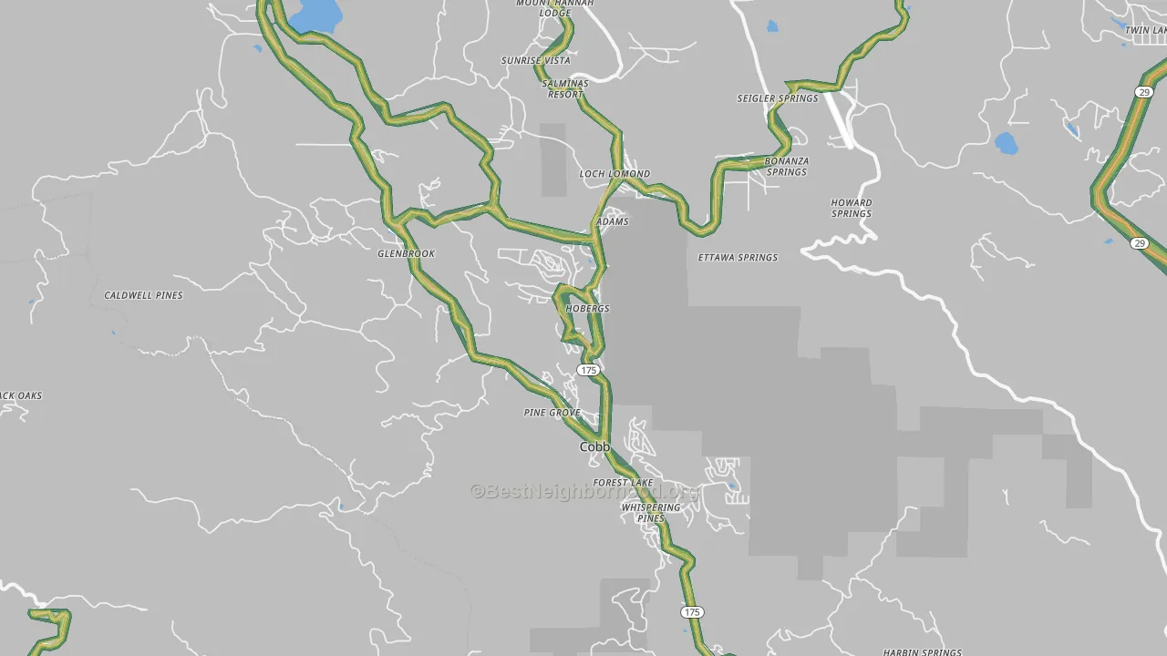 Cobb, CA Map of Noise Levels in Cobb