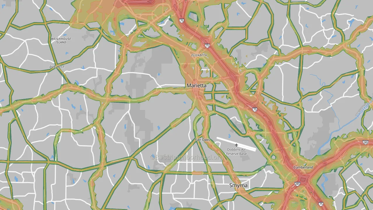 Cobb County, GA Map of Noise Levels in Cobb County