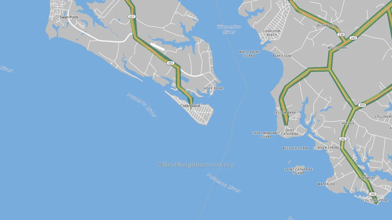 Cobb Island, MD Map of Noise Levels in Cobb Island