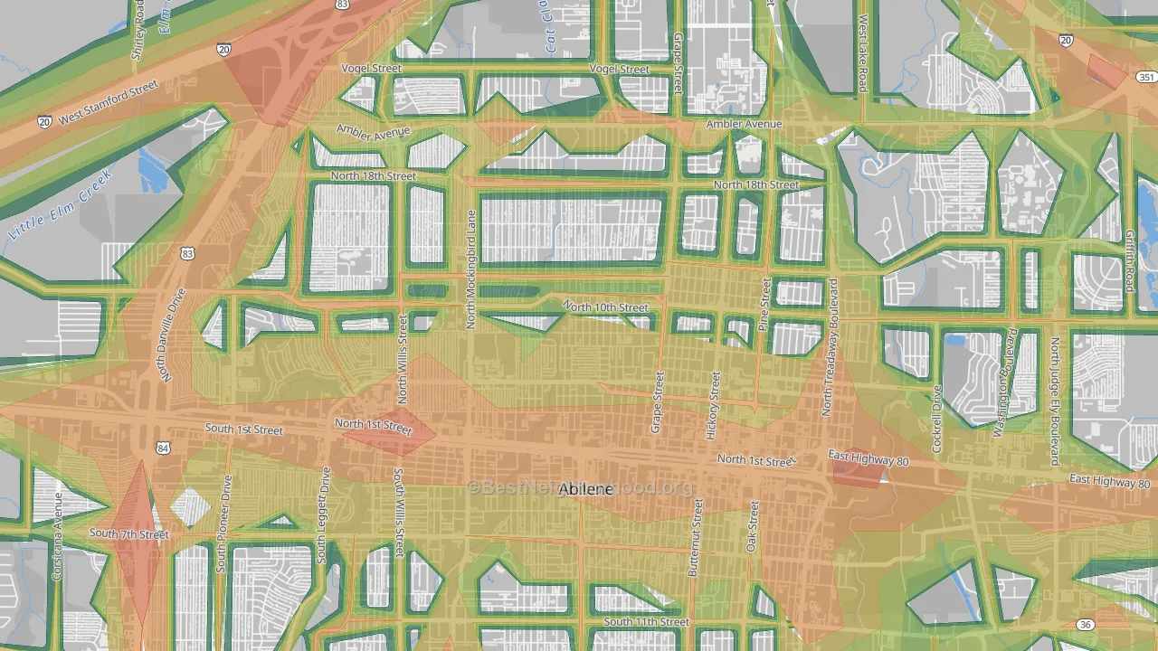 Cobb Park Area, Abilene, TX Map of Noise Levels in Cobb Park Area