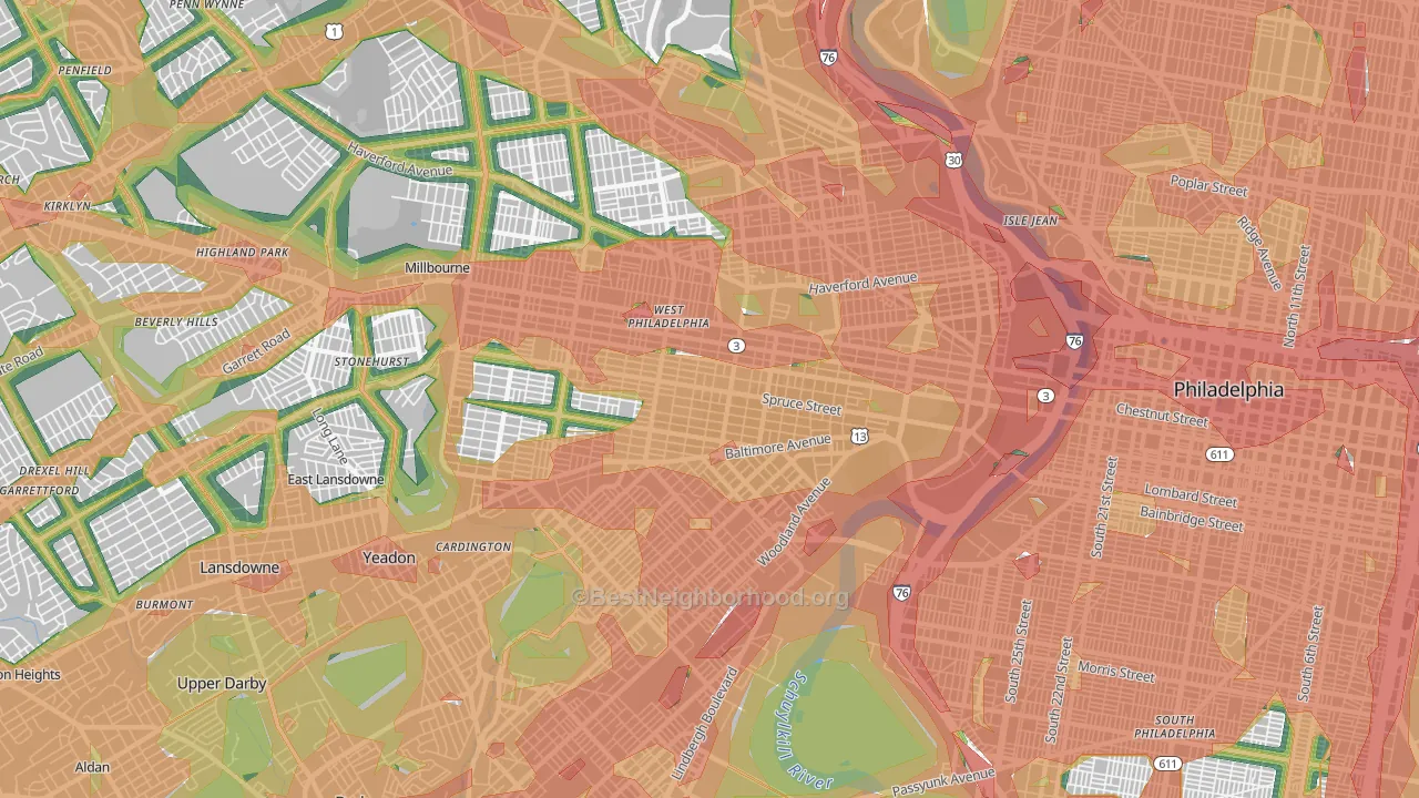 Cobbs Creek, Philadelphia, PA Map of Noise Levels in Cobbs Creek