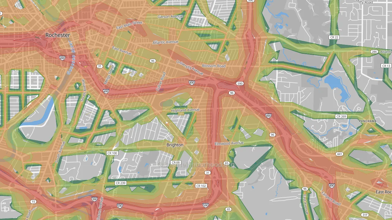 Cobbs Hill, Rochester, NY Map of Noise Levels in Cobbs Hill