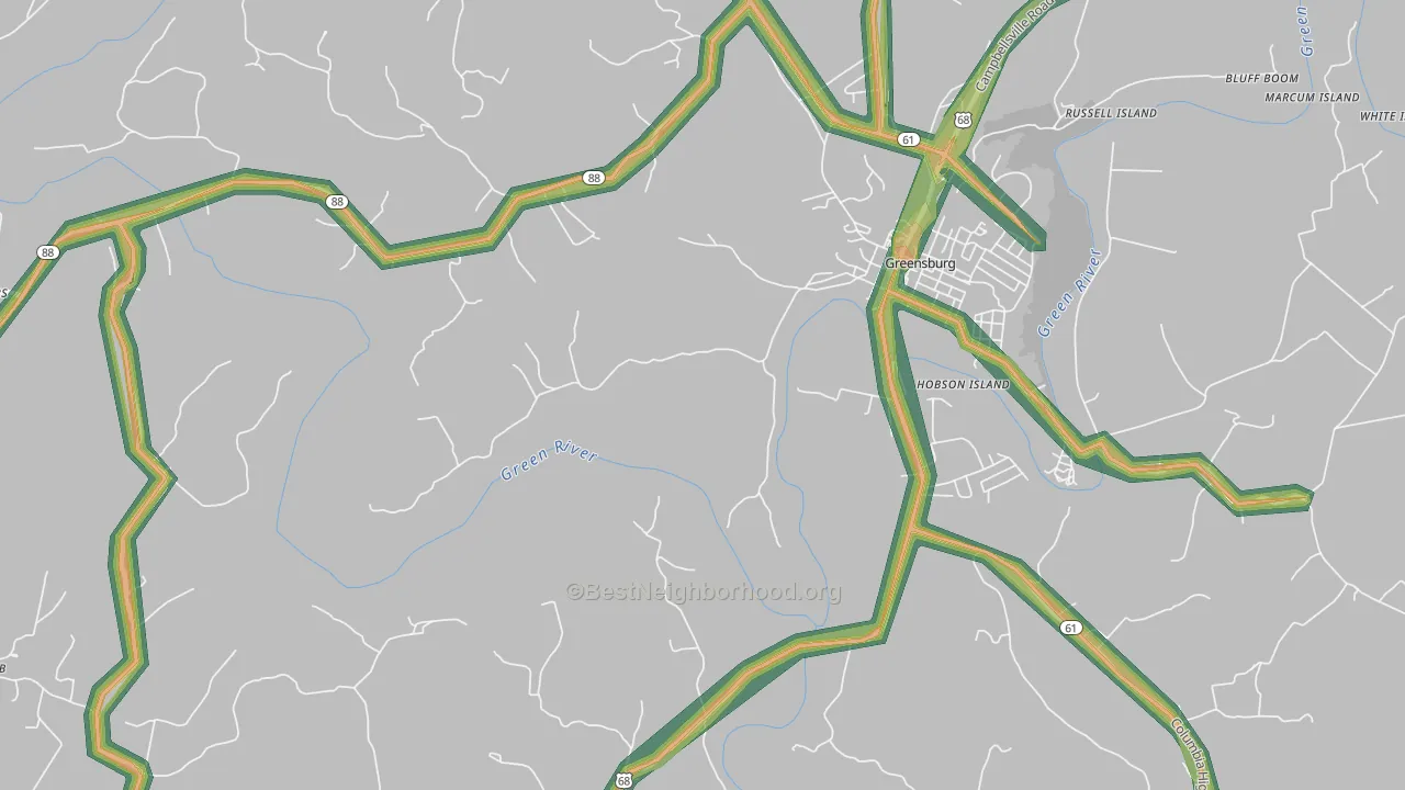 Coburg, KY Map of Noise Levels in Coburg