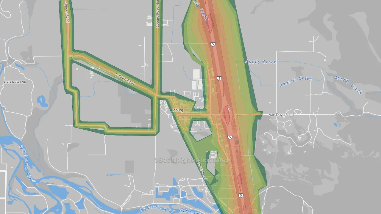 Coburg, OR Map of Noise Levels in Coburg